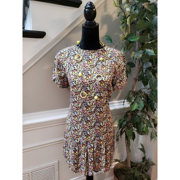 LOFT Petites Dress Women MP Multicolor Floral Short Sleeve Drop Waist Viscose - Picture 1 of 10